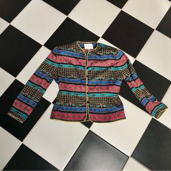 Vintage 90s Safe Silk by Adrianna Papell Blazer Evening Jacket Baroque Rope sz12